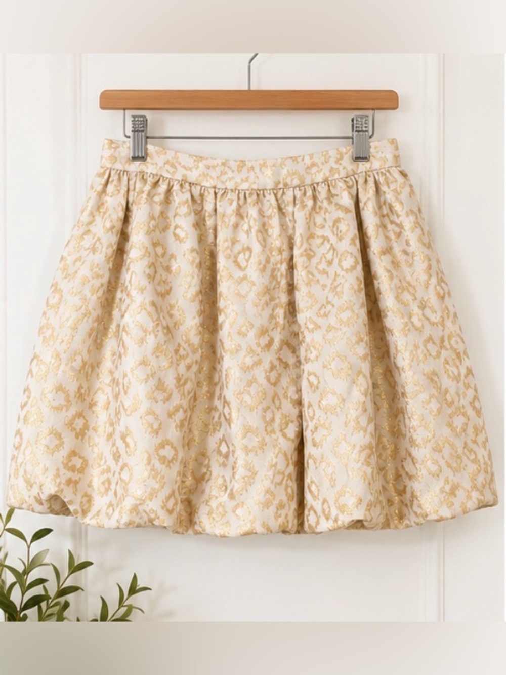 Lilly Pulitzer Cream and Gold Metallic Brocade Skater Skirt